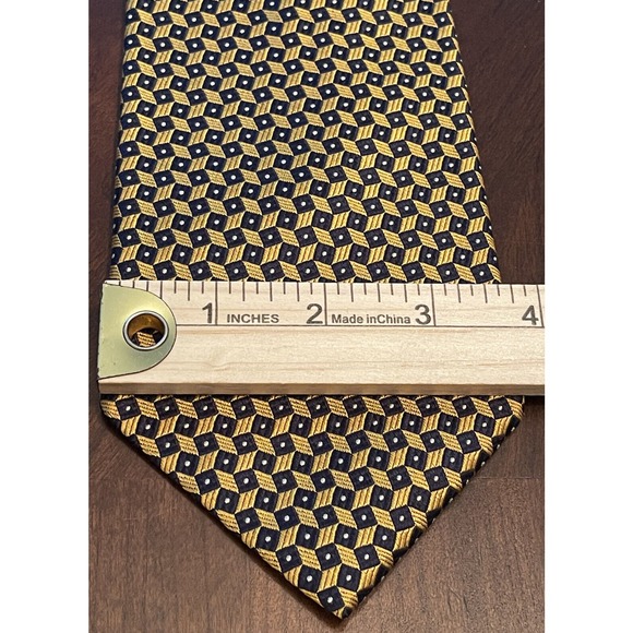 Land’s End Gold Black Hand Made 100% Silk Men’s Neck Tie Made In USA - Picture 4 of 9